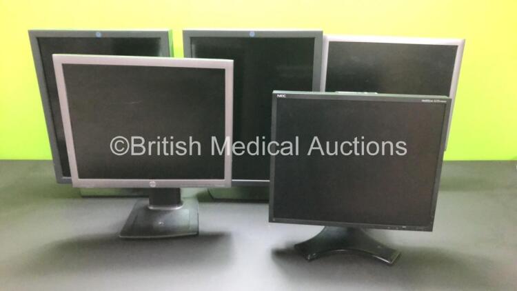 Job Lot of 5 x Monitor Screens Including 2 x GE, 2 x HP and 1 x NEC MultiSync LCD 1990SXi