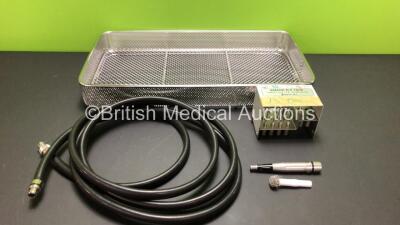 Hall Osteon Drill Handpiece with Hose and Burrs in Metal Tray