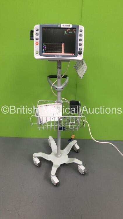 GE Dash 2500 Patient Monitor on Stand with SpO2,ECG,NIBP and Printer Options and 1 x SpO2 Finger Sensor (Powers Up) * SN SCG09088074WA * * Mfd 2009 *