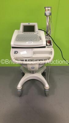 GE MAC 3500 ECG Machine on Stand with 10 Lead ECG Leads (Powers Up with Blank Screen)