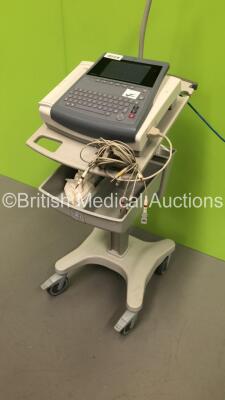 GE MAC1600 ECG Machine on Stand with 1 x 10-Lead ECG Lead (Powers Up) * SN SDE13470156NA * - 5