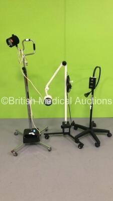 1 x Heine HL 1200 Patient Examination Lamp on Stand (No Bulb) and 2 x Daray Patient Examination Lamps on Stands (Both No Power - 1 x Damaged Base Unit - See Pictures)