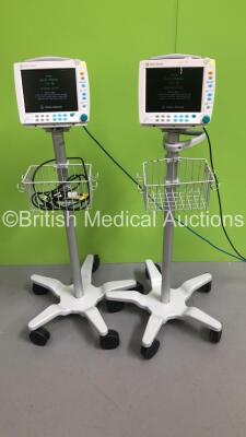 2 x GE Datex-Ohmeda Type F-FM-00 Patient Monitors on Stands (Both Power Up) * SN 6263657 / 6383789 * * Mfd 2007 / 2008 *