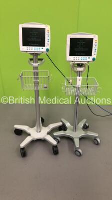 2 x GE Datex-Ohmeda Type F-FM-00 Patient Monitors on Stands (Both Power Up-2 x Cracked Casing-See Photos) * SN 6263672 / 5210915 * * Mfd 2007 / 2005 *