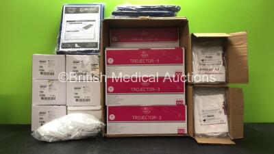 Job Lot of Consumables Including Transfer Sheets, Disposable Masks, Single Use Syringes, and BP Cuffs