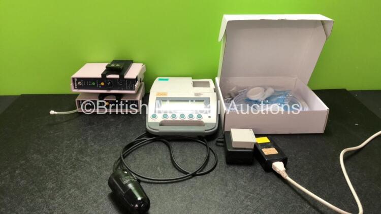 Mixed Lot Including 2 x Blease Pneupac Alarms (Both Power Up, 1 with Damage-See Photo) 1 x Diagnostic Ultrasound Model BVI 3000 Bladder Scan Unit with 1 x AC Battery Charger, 1 x Probe and 2 x Batteries (No Power Due to Faulty Battery Charger) 1 x Ultrafl