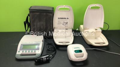 Mixed Lot Including 1 x Verathon BVI 3000 Bladder Scanner with 1 x Battery and 1 x Probe in Carry Bag (Untested Due to Possible Flat Battery with Damaged Cable-See Photo) 2 x Philips Respironics Porta Neb Nebulisers (Both Power Up) 1 x Ombra Table Top Com