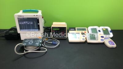 Job Lot Including 1 x Welch Allyn Propaq 246 Monitor with Leads, Power Pack and CO2 Adaptor, 1 x Criticare SpO2 Comfort Cuff Monitor with Power Pack (Both Power Up) 5 x Omron BP Monitors and 1 x Graseby MR10 Neonatal Respiration Monitor