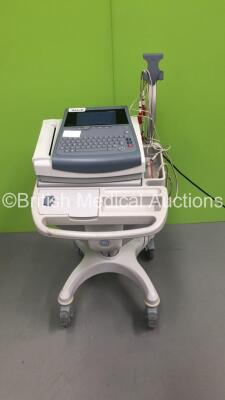 GE MAC1600 ECG Machine on Stand with 1 x 10-Lead ECG Lead (Powers Up-1 x Damaged Button-See Photo) * SN SDE09400012NA *