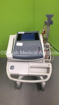 GE MAC1600 ECG Machine on Stand with 1 x 10-Lead ECG Lead (Powers Up-1 x Damaged Button-See Photo) * SN SDE09400012NA * - 2