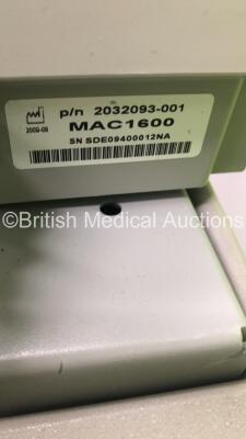 GE MAC1600 ECG Machine on Stand with 1 x 10-Lead ECG Lead (Powers Up-1 x Damaged Button-See Photo) * SN SDE09400012NA * - 5