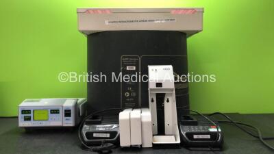 Mixed Lot Including 1 x Masimo Set TOSCA 500 Transcutaneous Monitor (Powers Up) 1 x Kanmed Operatherm OP3 Heating Pad, 1 x RCS Battery Discharger (Untested Due to Cut Cable) 3 x GE Type M1024982 Blank Modules, 1 x Biotest AG Battery Discharger (Untested D