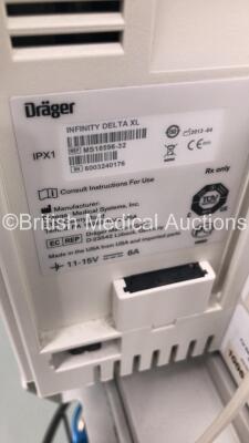 Drager Infinity Delta XL Patient Monitor on Stand with HemoMed 1, AUx/Hemo2, Aux/Hemo3 and MultiMed Options, MultiMed Attachment and SPO2 Finger Sensor (Powers Up) *S/N 6003240176* - 8