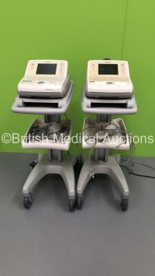 2 x Philips PageWriter Trim II ECG Machines on Stands with 2 x 10-Lead ECG Leads (Both Power Up) * SN USD0403038 / US30504153 *