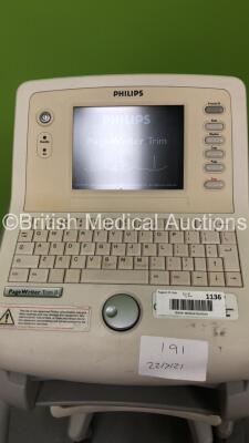 2 x Philips PageWriter Trim II ECG Machines on Stands with 2 x 10-Lead ECG Leads (Both Power Up) * SN USD0403038 / US30504153 * - 2