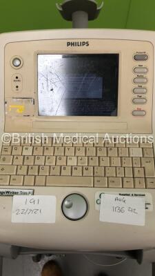 2 x Philips PageWriter Trim II ECG Machines on Stands with 2 x 10-Lead ECG Leads (Both Power Up) * SN USD0403038 / US30504153 * - 3