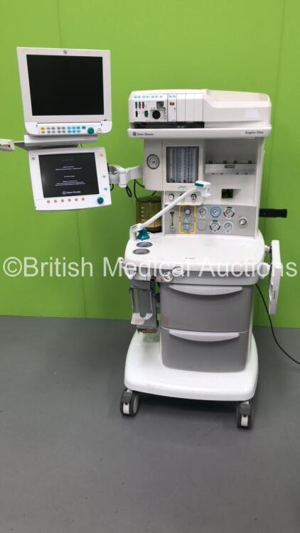 Datex-Ohmeda Aespire View Anaesthesia Machine Software Version 06.20 with GE Monitor,GE Module Rack Including 1 x E-PRESTN Module with SpO2,T1,T2,P1,P2,NIBP and ECG Options,1 x E-CAiOV Gas Module with Spirometry,1 x E-ENTROPY Module,Bellows,Hoses and Oxyg