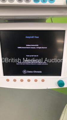 Datex-Ohmeda Aespire View Anaesthesia Machine Software Version 06.20 with GE Monitor,GE Module Rack Including 1 x E-PRESTN Module with SpO2,T1,T2,P1,P2,NIBP and ECG Options,1 x E-CAiOV Gas Module with Spirometry,1 x E-ENTROPY Module,Bellows,Hoses and Oxyg - 2