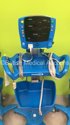 4 x GE Carescape V100 Patient Monitors on Stands with 2 x Sp02 Finger Sensors and 4 x BP Hoses (All Power Up) - 3