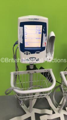 3 x Welch Allyn Spot Vital Signs LXi Monitors on Stands and 3 x BP Hoses and 3 x SpO2 Finger Sensors (All Power Up) - 2