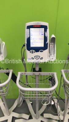 3 x Welch Allyn Spot Vital Signs LXi Monitors on Stands and 3 x BP Hoses and 3 x SpO2 Finger Sensors (All Power Up) - 3