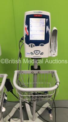 3 x Welch Allyn Spot Vital Signs LXi Monitors on Stands and 3 x BP Hoses and 3 x SpO2 Finger Sensors (All Power Up) - 4