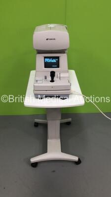 Topcon KR-8100 Auto Kerato-Refractometer Software Version 1.32 with Printer Options on Topcon ATE-600 Motorized Table (Powers Up-Damage to Casing-See Photos) * SN 3196130 * **FOR EXPORT OUT OF THE UK ONLY**