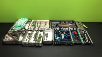 Job Lot of Surgical Instruments Including Fibula Composite Plate/Calcaneal Plate Tray, Meniscus Arrow Ortho Set, Dilators and KLS Standard Mandibular Trauma Module Sets *S/N 1205263 / 55-963-30 / 55-936-06*