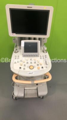Philips iU22 Flatscreen Ultrasound Scanner with 3 x Transducers/Probes (1 x L15-7io,1 x L9-3 and 1 x L17-5) on G.1 Cart (Hard Drive Removed-Damage to Keyboard-See Photos) * SN B05NNT * * Mfd March 2012 *