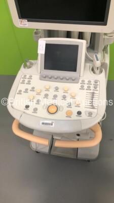 Philips iU22 Flatscreen Ultrasound Scanner with 3 x Transducers/Probes (1 x L15-7io,1 x L9-3 and 1 x L17-5) on G.1 Cart (Hard Drive Removed-Damage to Keyboard-See Photos) * SN B05NNT * * Mfd March 2012 * - 3