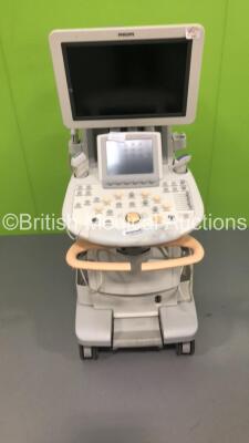 Philips iU22 Flatscreen Ultrasound Scanner with 3 x Transducers/Probes (1 x L17-5,1 x L9-3 and 1 x C5-1) on G.1 Cart (Hard Drive Removed-Damage to Keyboard and General Marks to Trim-See Photos) * SN B05NN0 * * Mfd March 2012 *