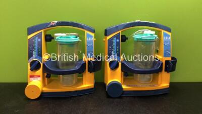 2 x Laerdal LSU Suction Units with 2 x Cups (Both Power Up 1 with Missing Cap-See Photo)