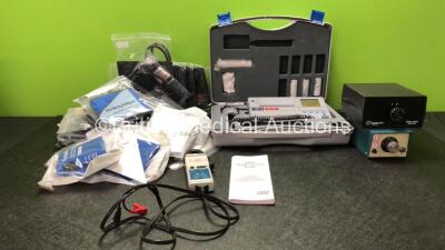 Mixed Lot Including Various BP Cuffs, 1 x Microlab Spirometer with 1 x AC Power Supply (No Power) Various Size BP Cuffs, 1 x RGBS Black Box, 1 x Constant Current Meter (Powers Up) 1 x LEM PR20 AC/DC Current Probe (Untested Due to Possible Flat batteries)