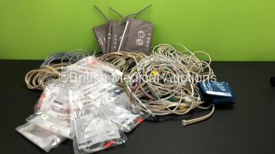 Job Lot of Various Patient Monitoring Cables Including ECG Trunk Cables, BP Cuffs and Filter Line Sets