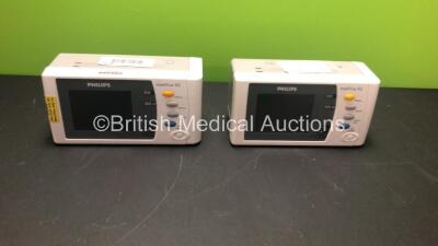 2 x Philips IntelliVue X2 M3002A Ref 865039 Patient Monitors with Press, Temp, NBP, SPO2, ECG and ECG/Resp Options Software Revision H.15.51 / H.15.41 *Mfd 2012 / 2017 * (Both Power Up with Donor Battery )