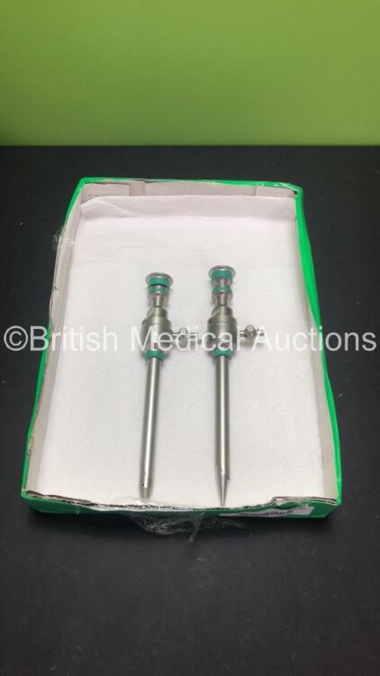 2 x Karl Storz 11mm Laparoscopic Trocars and Cannula Sets Including 2 x 30103H Cannulas,2 x Multifunctional Valves,1 x Conical Trocar and 1 x Blunt Trocar