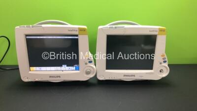 2 x Philips IntelliVue MP30 M8002A Patient Monitors (1 x Powers Up) Software Revision F.01.43 (Both Damaged / Cracked Cases - 1 x Missing DIal - See Pictures) *Mfd 2011 / 2008*