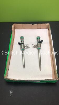 2 x Karl Storz 11mm Laparoscopic Trocars and Cannula Sets Including 2 x 30103 H2 Cannulas,2 x Automatic Valves,1 x Conical Trocar and 1 x Blunt Trocar