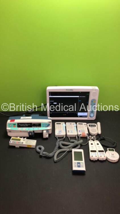 Mixed Lot Including 1 x Welch Allyn 1500 Patient Monitor with T1,SVC,ECG,SpO2,NIBP,IBP1 and IBP2 * Missing Side Insert-See Photos *,1 x Carefusion Alaris PK Syringe Pump,3 x Huntleigh Dopplex Units,1 x Bistos HI Bebe Doppler,1 x Covidien Handheld SpO2 Sys