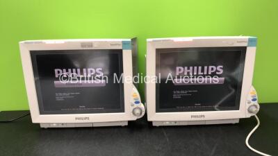 2 x Philips IntelliVue M8007A MP70 Touch Screen Patient Monitors Software Revision L.01.22, L.01.22 (Both Power Up) *Mfd 08-2010, 08-2010*