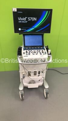 GE Vivid S70N (95640026140) Flatscreen Ultrasound Scanner Ref V202CH Application SW Version 202 Revision 46.0 System SW Version 202.20.5 with 2 x Transducers/Probes (1 x M5Sc-D * Mfd May 2020 * and 1 x P2D TE Probe) and 3-Lead ECG Lead (Powers Up-See Phot