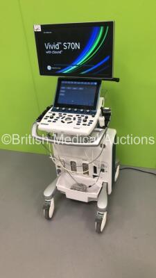 GE Vivid S70N (95640026140) Flatscreen Ultrasound Scanner Ref V202CH Application SW Version 202 Revision 46.0 System SW Version 202.20.5 with 2 x Transducers/Probes (1 x M5Sc-D * Mfd May 2020 * and 1 x P2D TE Probe) and 3-Lead ECG Lead (Powers Up-See Phot - 3