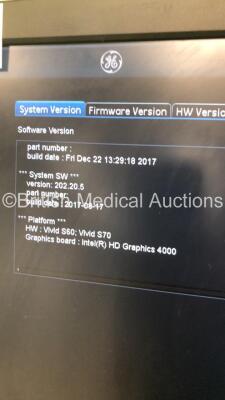 GE Vivid S70N (95640026140) Flatscreen Ultrasound Scanner Ref V202CH Application SW Version 202 Revision 46.0 System SW Version 202.20.5 with 2 x Transducers/Probes (1 x M5Sc-D * Mfd May 2020 * and 1 x P2D TE Probe) and 3-Lead ECG Lead (Powers Up-See Phot - 16