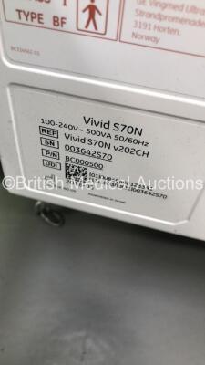GE Vivid S70N (95640026140) Flatscreen Ultrasound Scanner Ref V202CH Application SW Version 202 Revision 46.0 System SW Version 202.20.5 with 2 x Transducers/Probes (1 x M5Sc-D * Mfd May 2020 * and 1 x P2D TE Probe) and 3-Lead ECG Lead (Powers Up-See Phot - 22