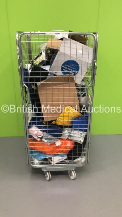 Mixed Cage of Ambulance Equipment/Consumables Including Extrication Collars,Carry Bags,TP-Link Nano Routers and SAM Pelvic Slings (Cage Not Included)