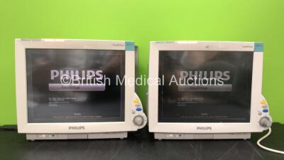 2 x Philips IntelliVue M8007A MP70 Touch Screen Patient Monitors Software Revision L.01.22, L.01.22 (Both Power Up) *Mfd 08-2010, 08-2010*