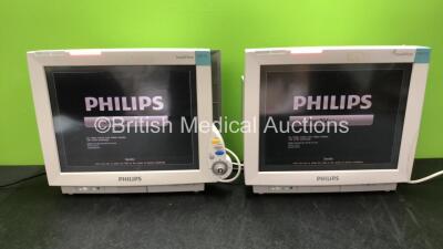 2 x Philips IntelliVue M8007A MP70 Touch Screen Patient Monitors Software Revision L.01.22, L.01.22 (Both Power Up, 1 with Missing Dial and Cracked Casing-See Photo) *Mfd 07-2008, 08-2010*