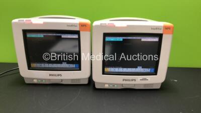 2 x Philips MP5 M8051A Patient Monitors with NBP, SPO2 and ECG/Resp Options (Both Power Up - Damage to Casings - Marks on Screens) *Mfd 2010 / 2010*