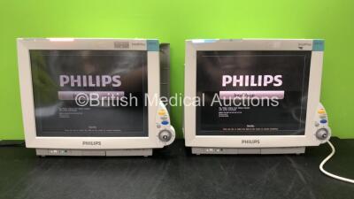 2 x Philips IntelliVue M8007A MP70 Touch Screen Patient Monitors Software Revision L.01.22, L.01.22 (Both Power Up with Missing Dials-) *Mfd 08-2010, 08-2010*