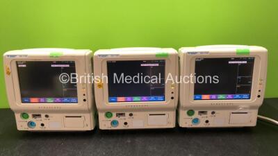 3 x Fukuda Denshi DS-7100 Patient Monitors Including ECG, SpO2, BP, TEMP, NIBP and Printer Options (All Power Up)